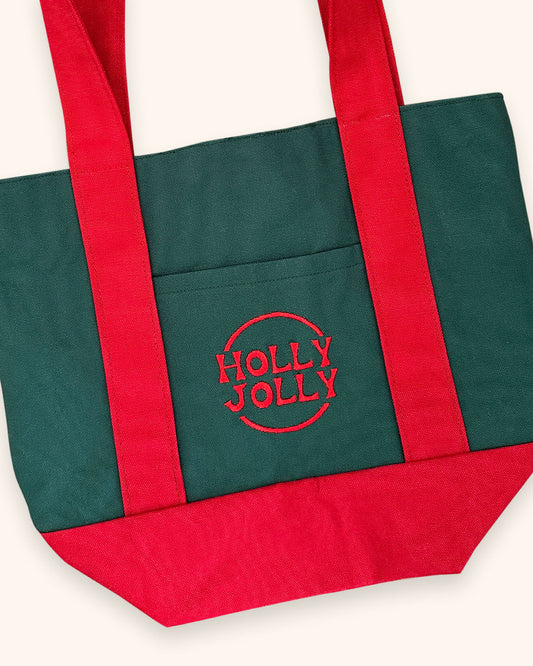 Holly Jolly Embroidered Tote Bag