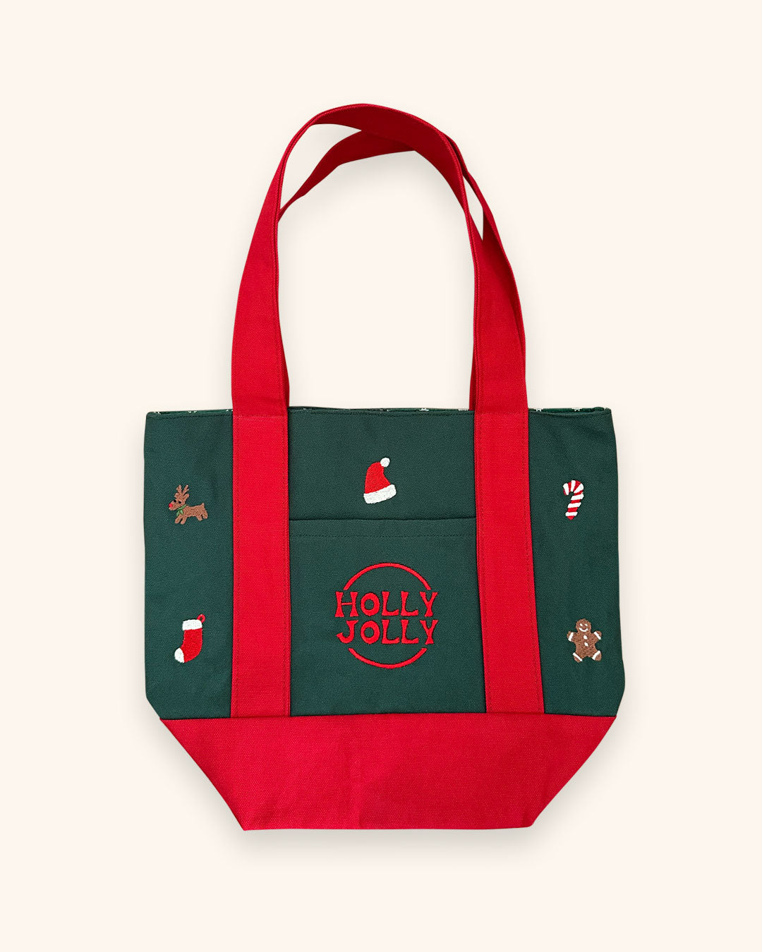 Holly Jolly Embroidered Tote Bag