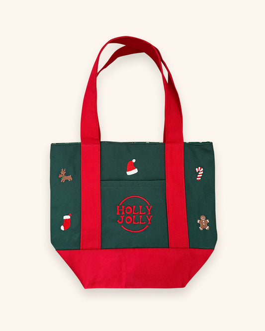 Holly Jolly Embroidered Tote Bag